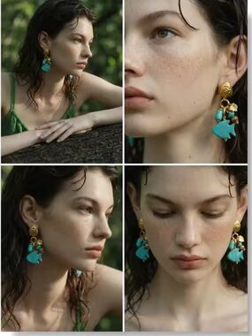 Beach Turquoise Fish Charm Gold Earrings
